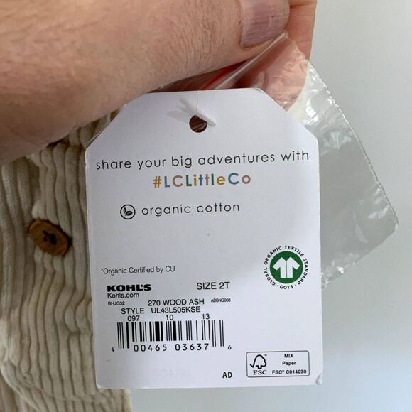 NWT!! 2T - Cream Corduroy Jumper/Overalls with Pockets Unisex - Picture 3 of 6